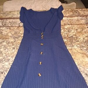 Navy Dress Brown Accents V-neck Cap Sleeves Women's Size Small